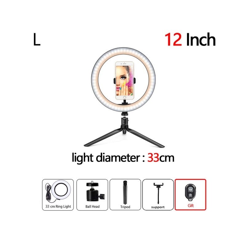 Anillo de luz LED regulable para selfies con trípode, lámpara de anillo de luz USB para selfies, gran anillo de luz para foto...
