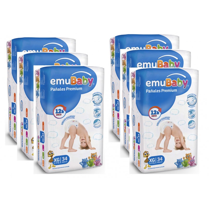 Pack 228 un. Pañales Premium Talla XG (12 a 15 Kg) EmuBaby Niños