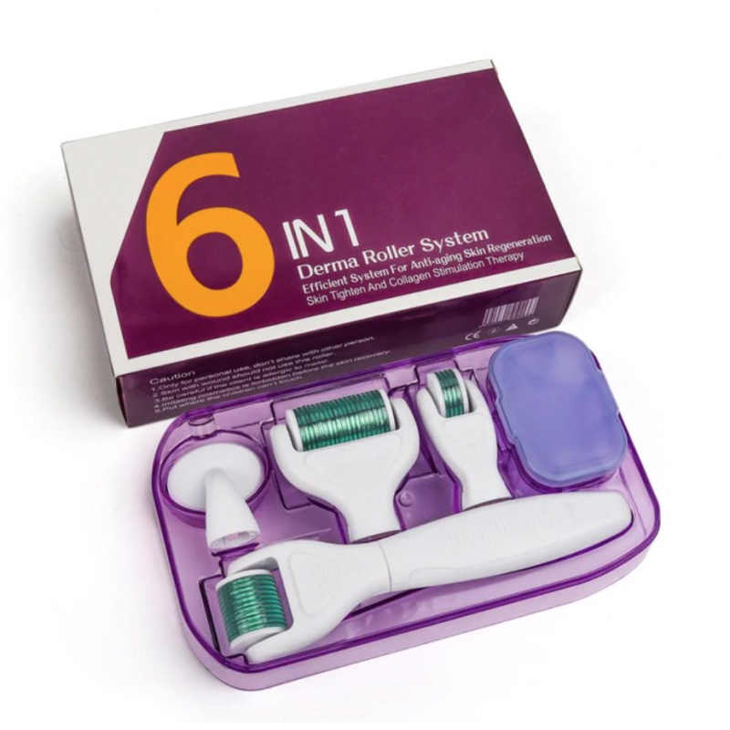 Kit de rodillo dermatológico 6 en 1 con microaguja, rodillo Facial con microaguja para el cuidado de la piel y el tratamiento...