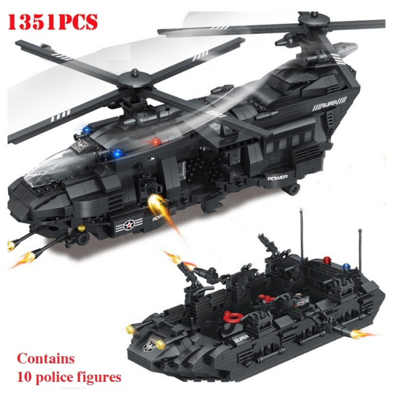 1351 Uds., equipo militar Swat, fuerza especial de policía, helicóptero de transporte, bloques de construcción compatibles co...